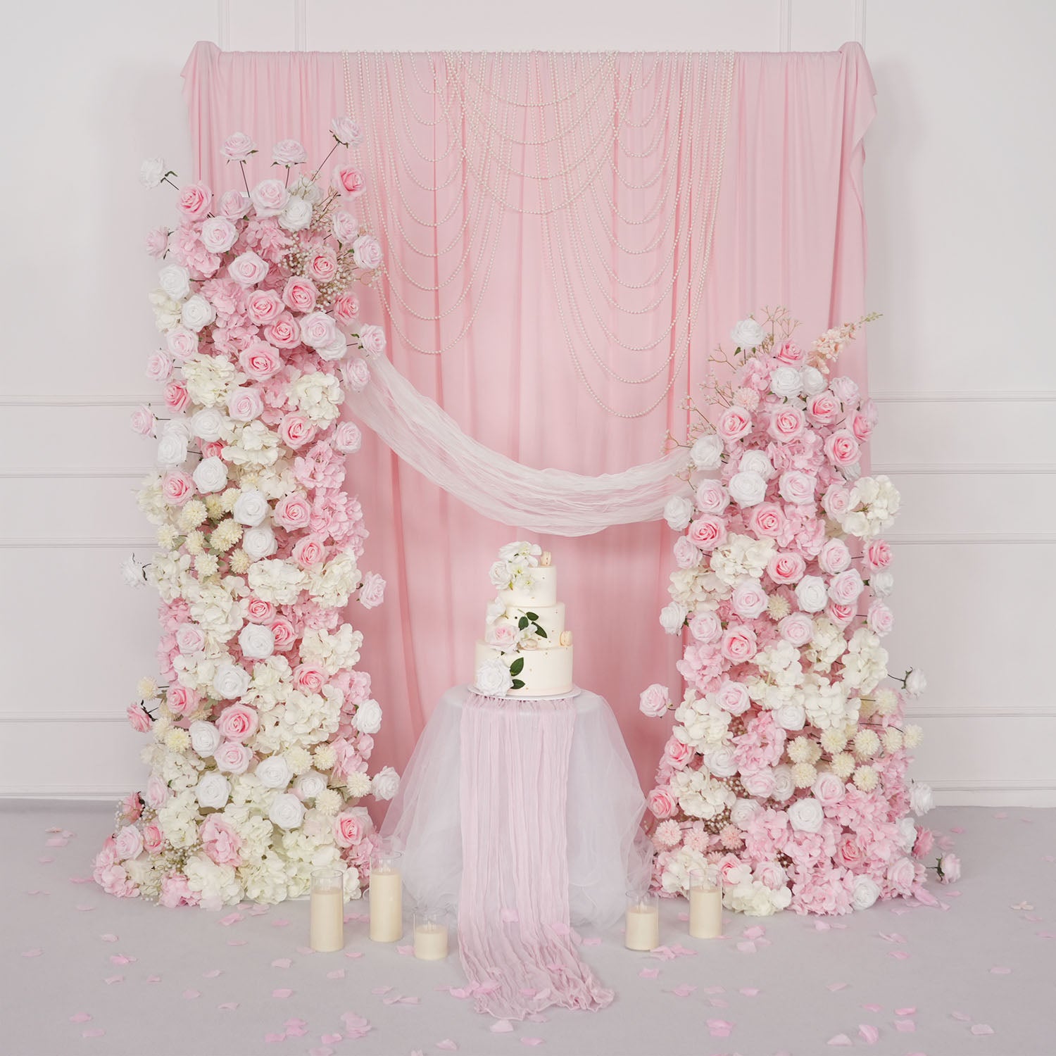 Uflower Artificial Pink White Wedding KT Backdrop Flower Row Decor